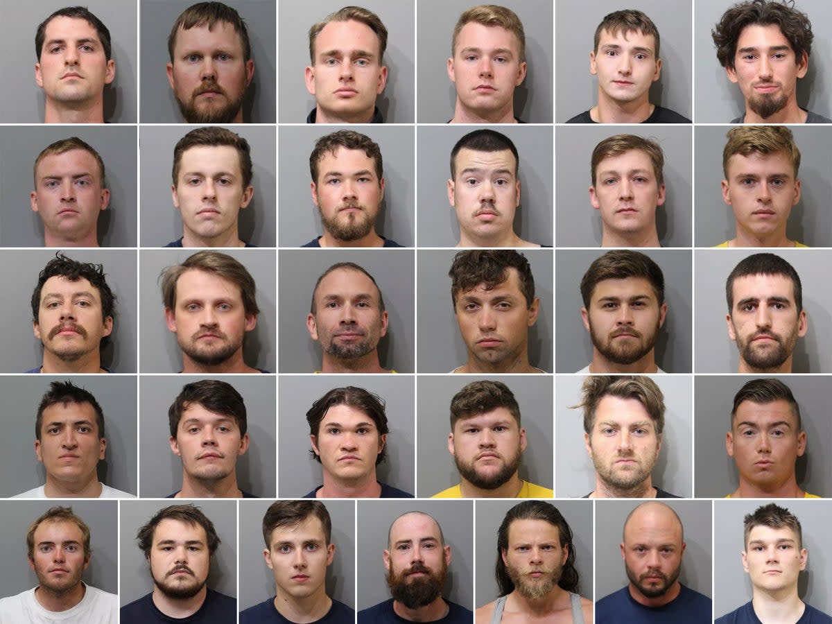 Thirty-one men were arrested for their suspicion to incite a riot. They are all allegedly members of the extremist group Patriot Front (Kootenai County Sheriff’s Office)