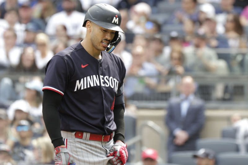 Minnesota Twins shortstop Carlos Correa collected eight hits over his last two games. File Photo by John Angelillo/UPI