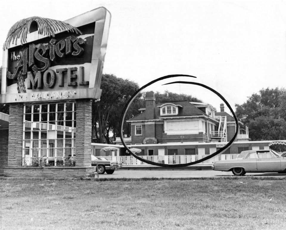 The Manor House, circled, is a three story home turned into an annex for the Algiers Motel where three young black men were found slain in late July 1967. The bodies were found on the first floor, which in this picture, is hidden by a one story wing of the motel.