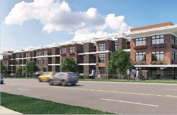 Renderings show the pitched apartment development for the property along West Lea Boulevard.