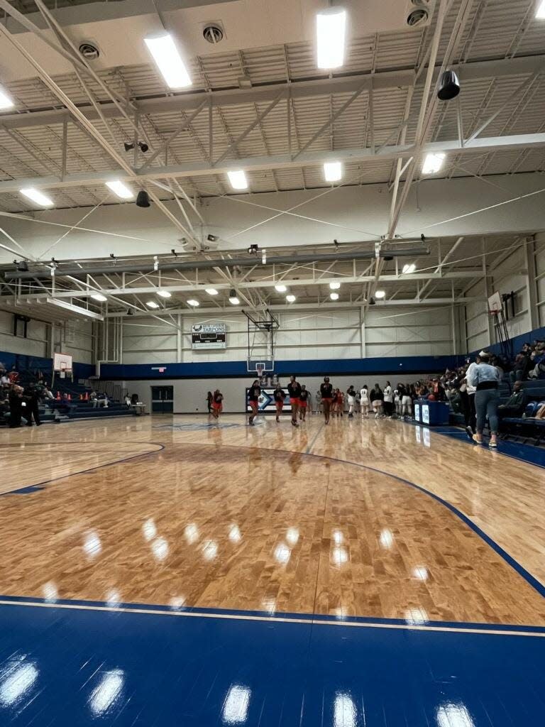 The new South Lafourche High School gym, repaired with reimbursement from FEMA. The gym had been destroyed by Hurricane Ida.