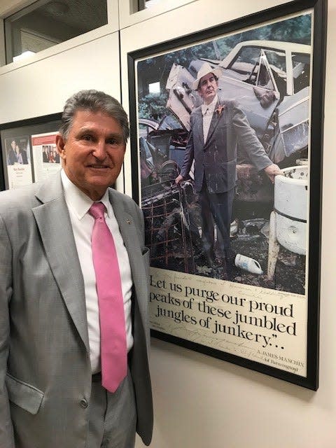 Sen. Joe Manchin, D-W.Va., has a framed poster in his Capitol Hill office of his flamboyant uncle A. James "Jimmy" Manchin, who served as West Virginia secretary of state and helped inspire young Joe to pursue public service.