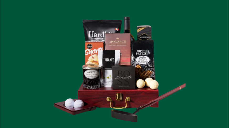 This wine gift box form Hazelton's even includes a putter set.