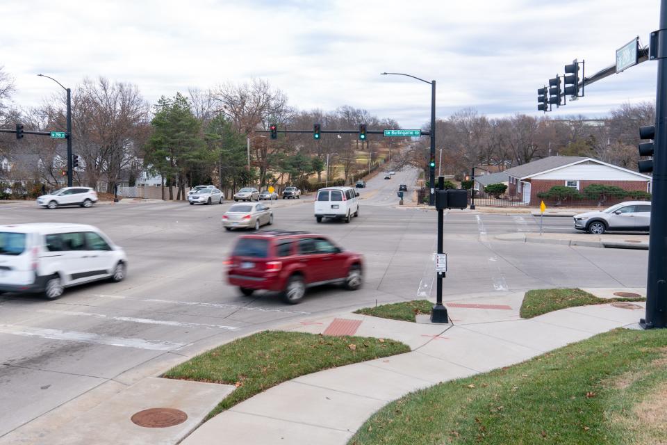 Avoid this intersection at S.W. 29th and Burlingame Road during icy weather, say members of a Topeka Facebook group. This photo is taking looking east — and downhill — at that crossing.