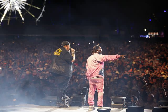 <p>Amy Sussman/Getty</p> Jelly Roll and T-Pain perform at Stagecoach in Indio on April 26, 2024