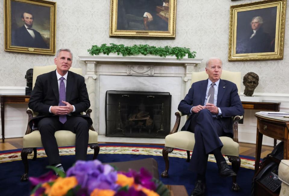 <div class="inline-image__caption"><p>U.S. President Joe Biden hosts debt limit talks with House Speaker Kevin McCarthy (R-CA) in the Oval Office at the White House in Washington, U.S., May 22, 2023.</p></div> <div class="inline-image__credit">REUTERS/Leah Millis</div>