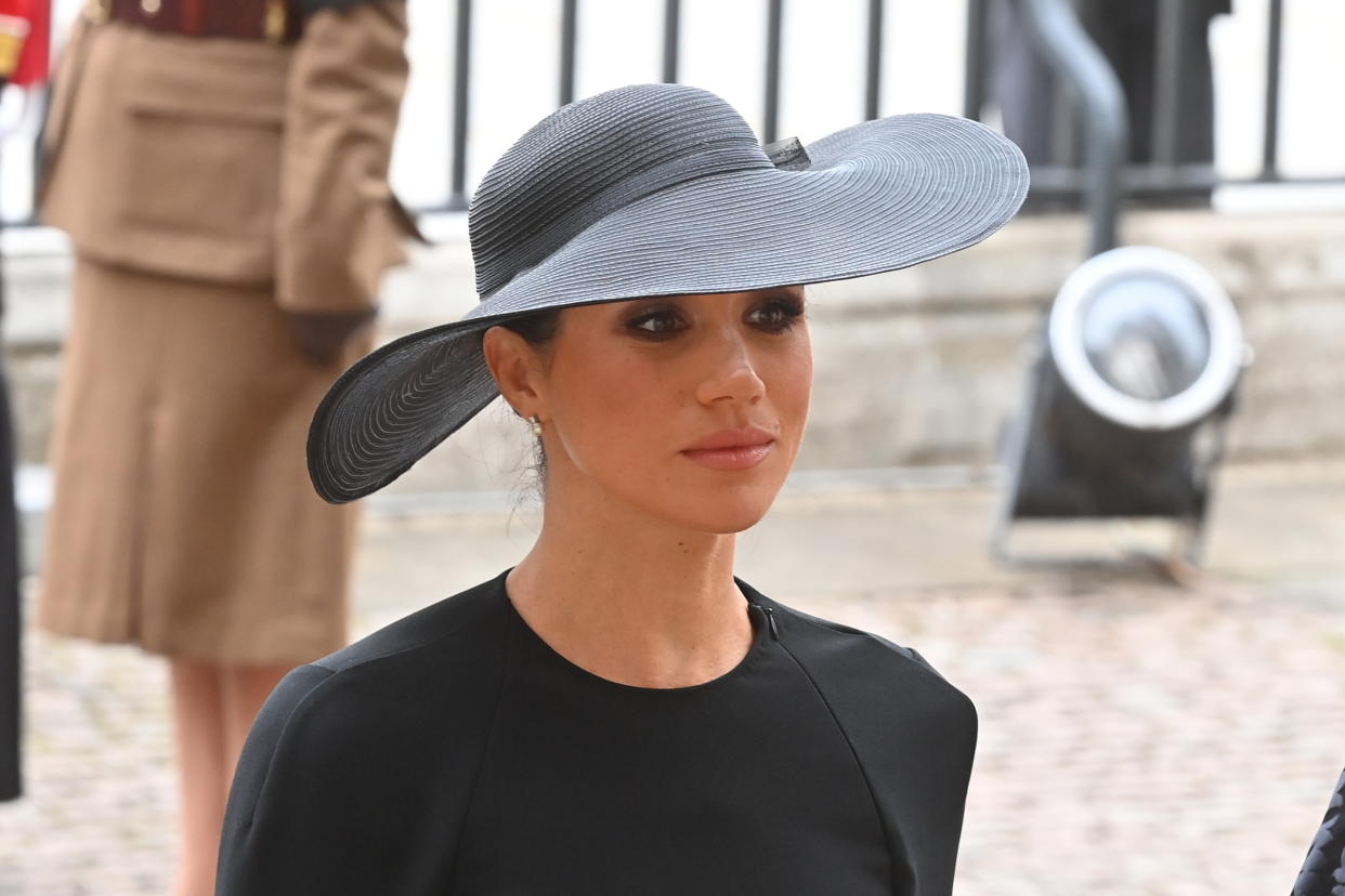 The Duchess of Sussex arrives for the State Funeral of Queen Elizabeth II, held at Westminster Abbey, London. Picture date: Monday September 19, 2022.