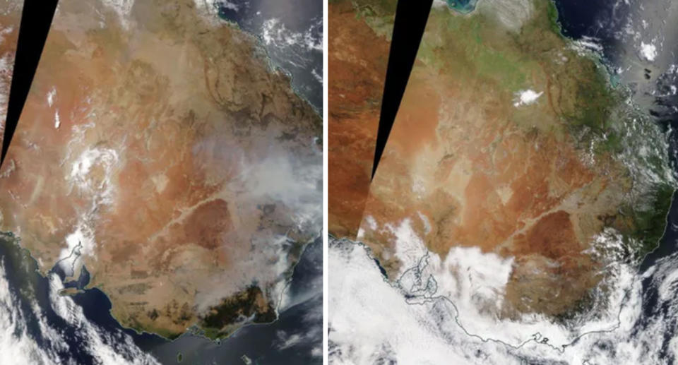 Australia in December 21, 2019, compared to February 16, 2020. Source: NASA Worldview