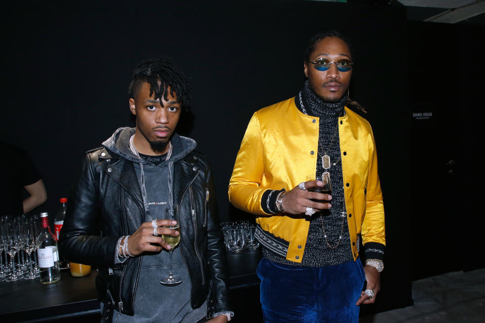 PARIS, FRANCE – JANUARY 17: (L-R) Producer Metro Boomin and Rapper Future aka Nayvadius DeMun Wilburn attend the “YSL Beauty Hotel” event during Paris Fashion Week Menswear Fall/Winter 2018-2019 on January 17, 2018 in Paris, France. (Photo by Bertrand Rindoff Petroff/Getty Imagesfor YSL Beaute)