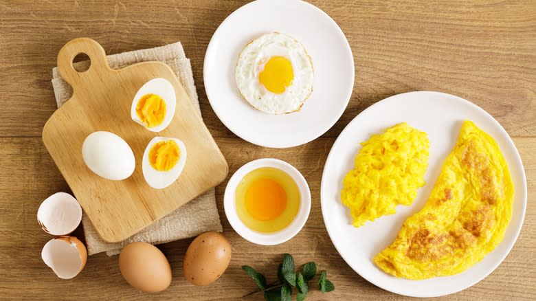 Various types of cooked eggs