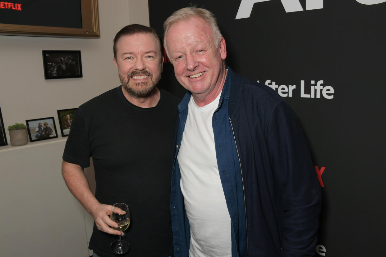 Les Dennis with pal Ricky Gervais (Photo by David M. Benett/Dave Benett/Getty Images)