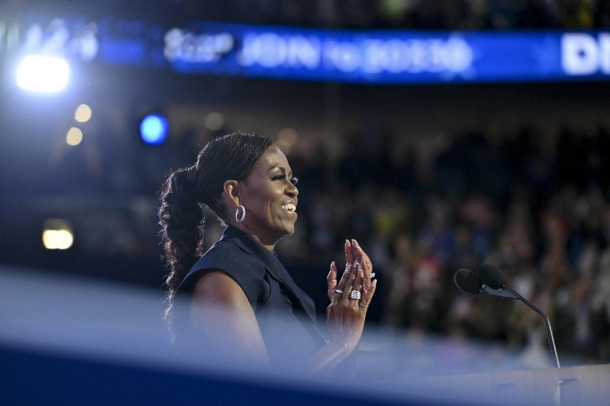 Former first lady Michelle Obama speaks during day 2 of the DNC. 