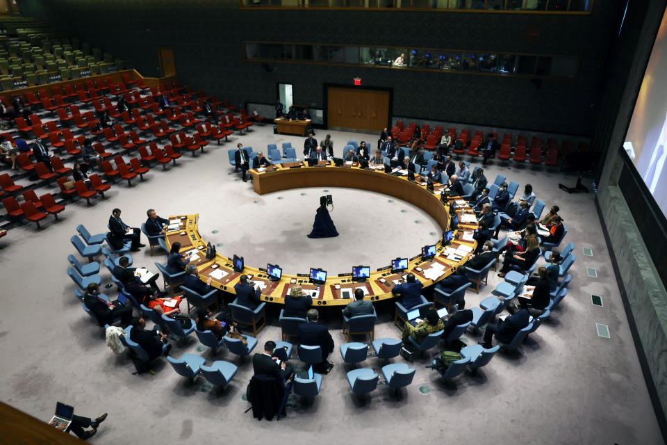 Members of the U.N. Security Council attend a meeting on the situation at the Zaporizhzhia nuclear power plant in Ukraine at the United Nations Headquarters on Sept. 6, 2022 in New York City.  / Credit: Getty Images