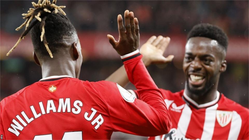 Nico and Inaki Williams celebrate a goal