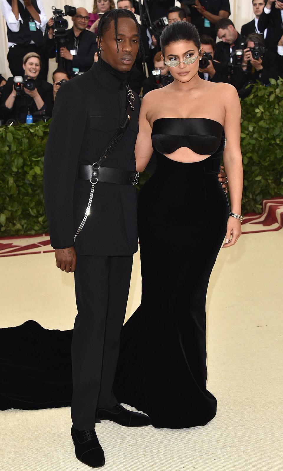 Travis Scott and Kylie Jenner attend the Heavenly Bodies: Fashion & The Catholic Imagination Costume Institute Gala at The Metropolitan Museum of Art on May 7, 2018 in New York City
