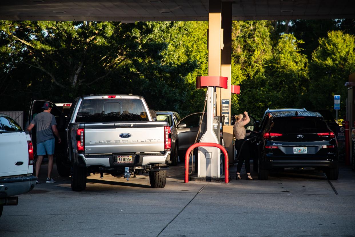 Tallahassee residents fill up their gas tanks as they prepare for the worst with Hurricane Idalia heading towards the Big Bend on Tuesday, Aug. 29, 2023.