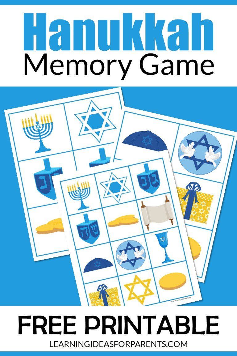 <p>This game is great for the younger kids in the group, and helps preschoolers work on their concentration, attention to detail, and taking turns with others. Just print sheets with Hanukkah images like dreidels, gelt, and menorahs on paper or card stock; then cut out the game pieces.</p><p><em><a href="https://learningideasforparents.com/hanukkah-memory-game-free-printable/" rel="nofollow noopener" target="_blank" data-ylk="slk:Get the printable at Ideas for Parents »;elm:context_link;itc:0;sec:content-canvas" class="link ">Get the printable at Ideas for Parents »</a></em></p>