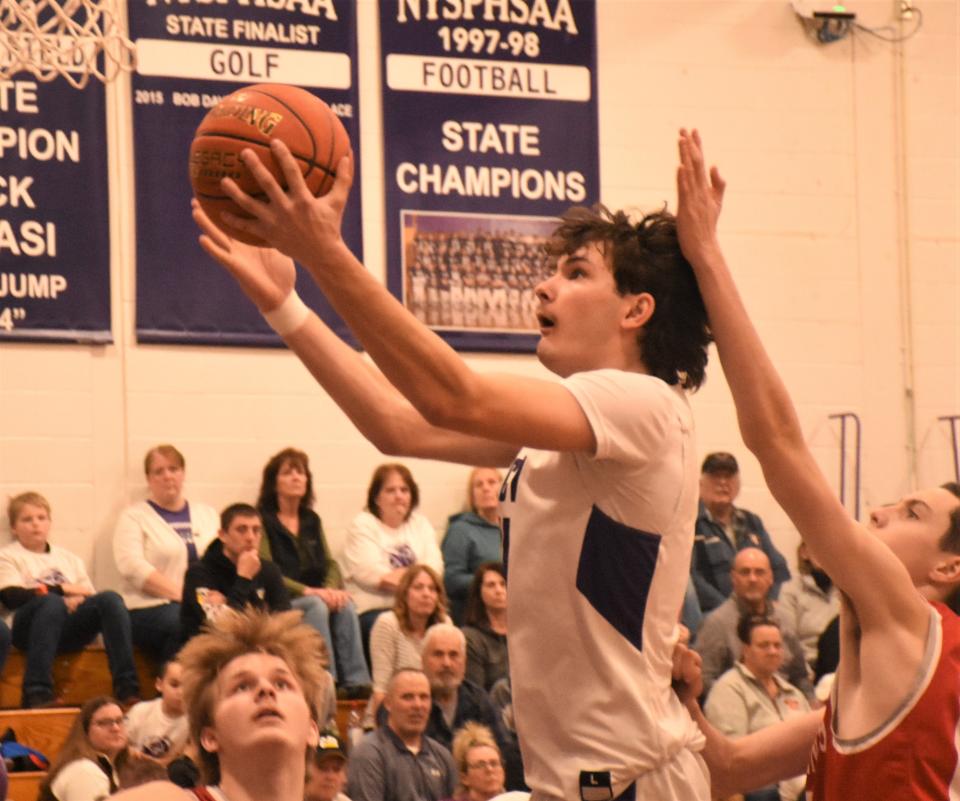 West Canada Valley Nighthawk Jace Bartlett takes a shot against Cincinnatus during Wednesday's Section III playoff game.