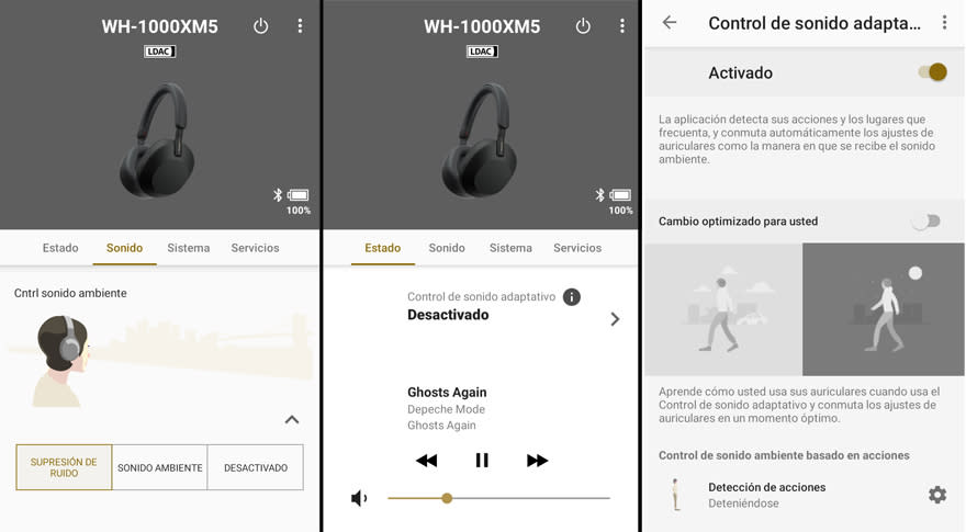 La app móvil de Sony está muy bien realizada y es indispensable para aprovechar los auriculares al máximo.