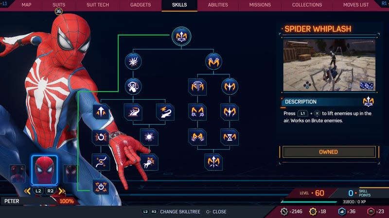 A screenshot shows Peter's skill tree. 