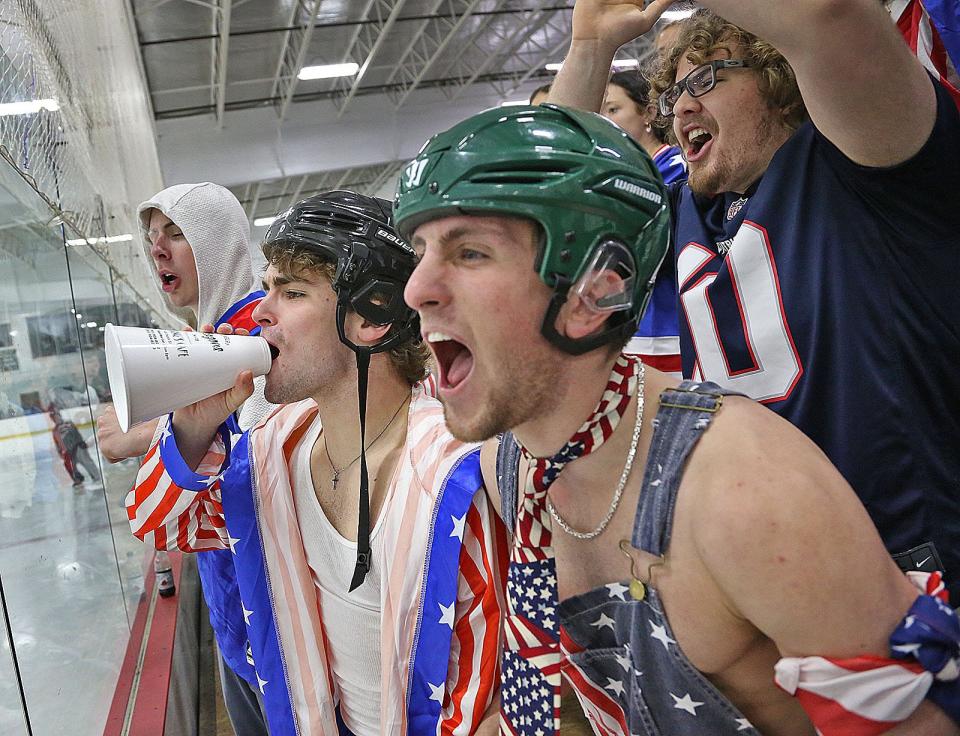 The Dragons super fans in red, white and blue really reved up the team.The Duxbury boys hockey team hosted Wakefield at The Bog in Kingston winning in a 4-0 shutout on Wednesday March 8, 2023 