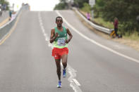 Tamirat Tola, of Ethiopia, competes during the men's marathon at the World Athletics Championships Sunday, July 17, 2022, in Eugene, Ore. (Patrick Smith/Pool Photo via AP)