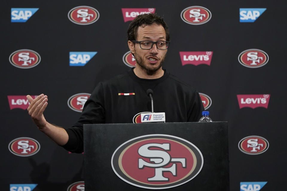 The Dolphins hired San Francisco 49ers offensive coordinator Mike McDaniel as their next head coach. (AP Photo/Jeff Chiu)