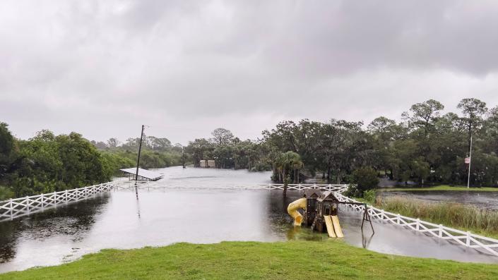 Flood waters rose in the wake of Hurricane Ian's passage in front of a north Merritt Island home.