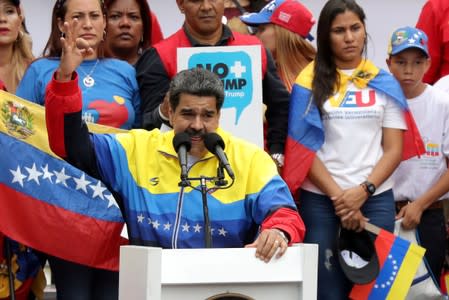 Venezuela's President Nicolas Maduro takes part in a rally against the U.S. sanctions on Venezuela, in Caracas