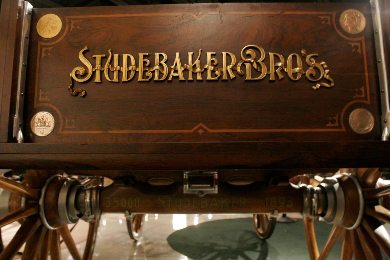 This Oct. 9, 2008, file photo shows a Studebaker wagon from the 1800s that traveled the world fair circuit and had recently returned to the Studebaker National Museum.