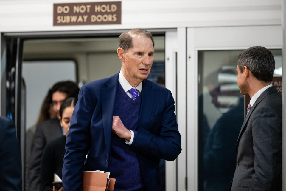 WASHINGTON - JANUARY 23: Sen. Ron Wyden, D-Ore.,  arrives in the U.S. Capitol for a vote on Tuesday, January 23, 2024. (Bill Clark/CQ-Roll Call, Inc via Getty Images)