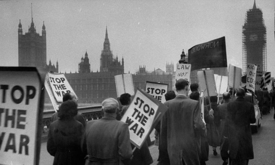 A protest against Anthony Eden during the Suez crisis.