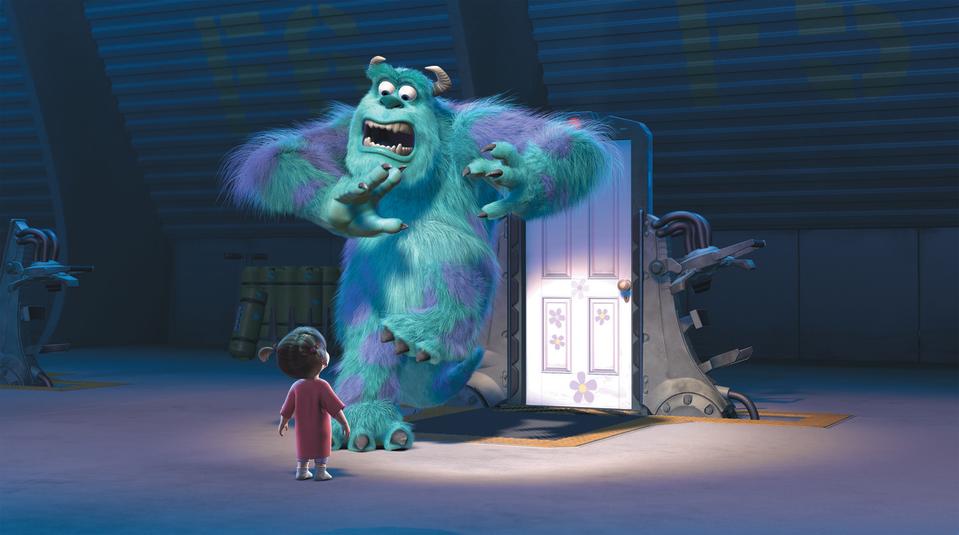 boo scares sully in an scene from monsters inc