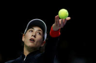 Tennis - WTA Tour Finals - Singapore Indoor Stadium, Singapore - October 22, 2017 Spain's Garbine Muguruza in action during her group stage match with Latvia's Jelena Ostapenko REUTERS/Edgar Su