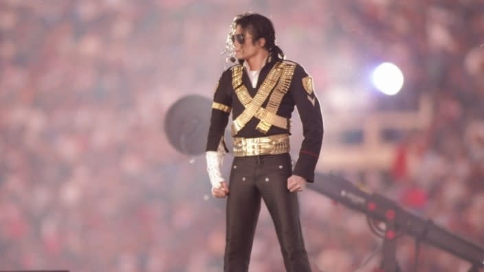 Michael Jackson performs during halftime at Super Bowl XXVII between the Dallas Cowboys and the Buffalo Bills at the Rose Bowl in January 1993. (Photo: Mike Powell /Allsport)