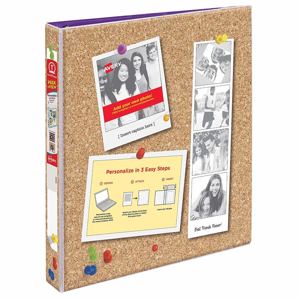 Avery Peek A View Durable Customizable Corkboard Binder, 1" Round Rings, Bulletin Board Design