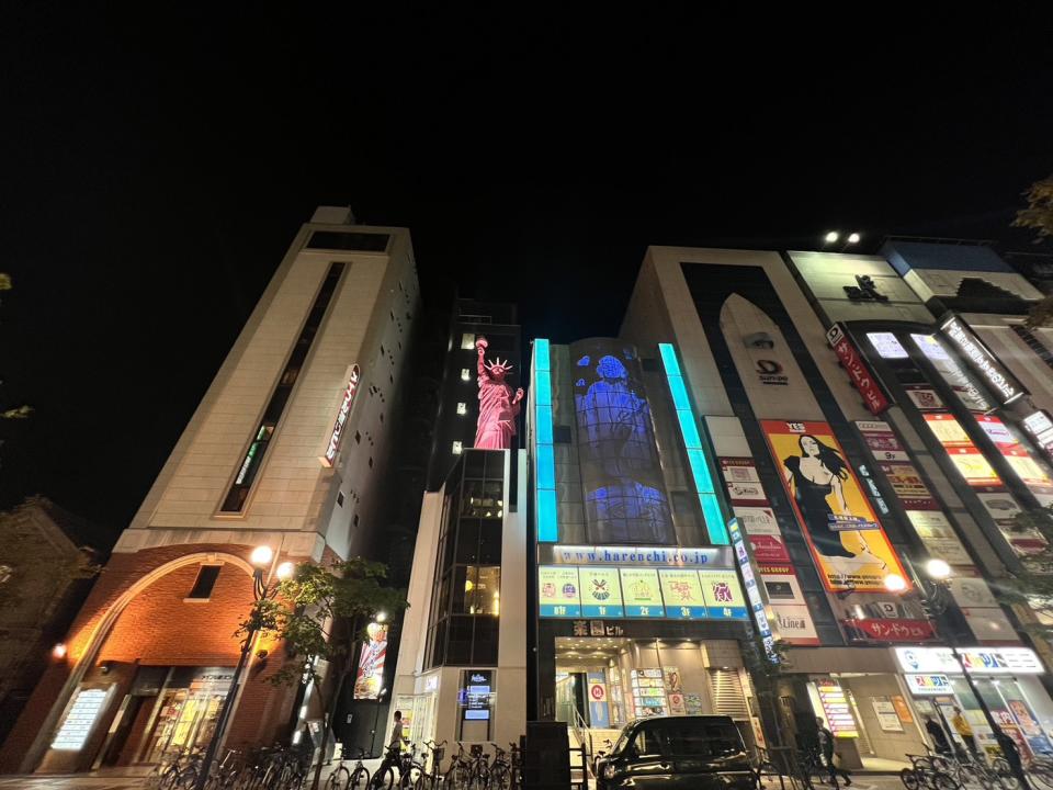 薄野區是札幌最熱鬧的夜生活區域，入夜後巨幅廣告燈箱閃爍，氣氛魔幻華麗。