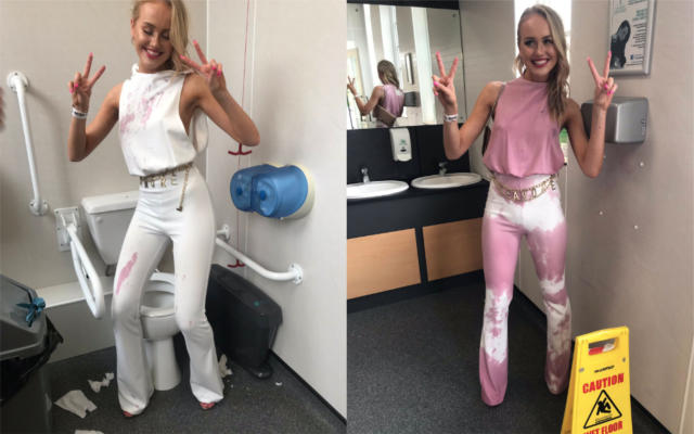 Eleanor Walton pulled off a 'genius' wardrobe transformation after a red wine spill [Photo: Twitter]