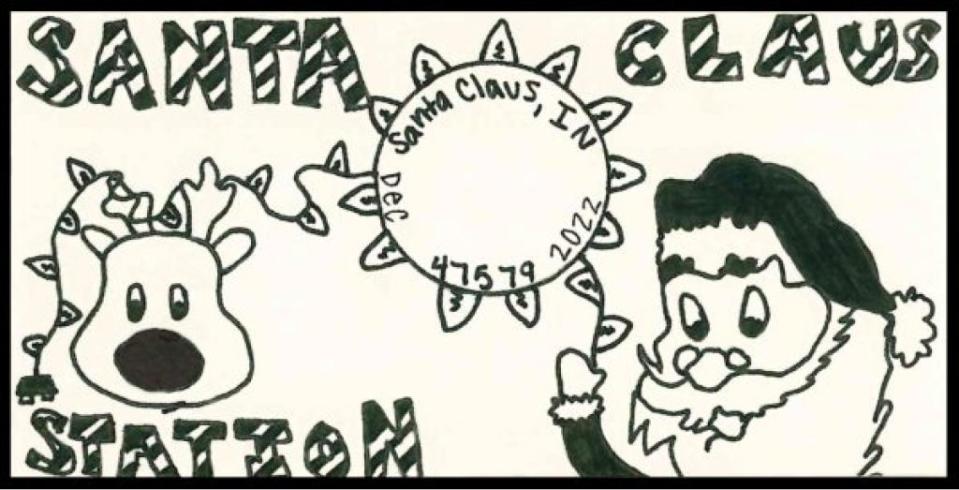 This year's special Santa Claus, Indiana, postmark was drawn by Macey Bolin, daughter of Todd and Erica Bolin of Santa Claus, Indiana. Macey is a freshman at the University of Southern Indiana.