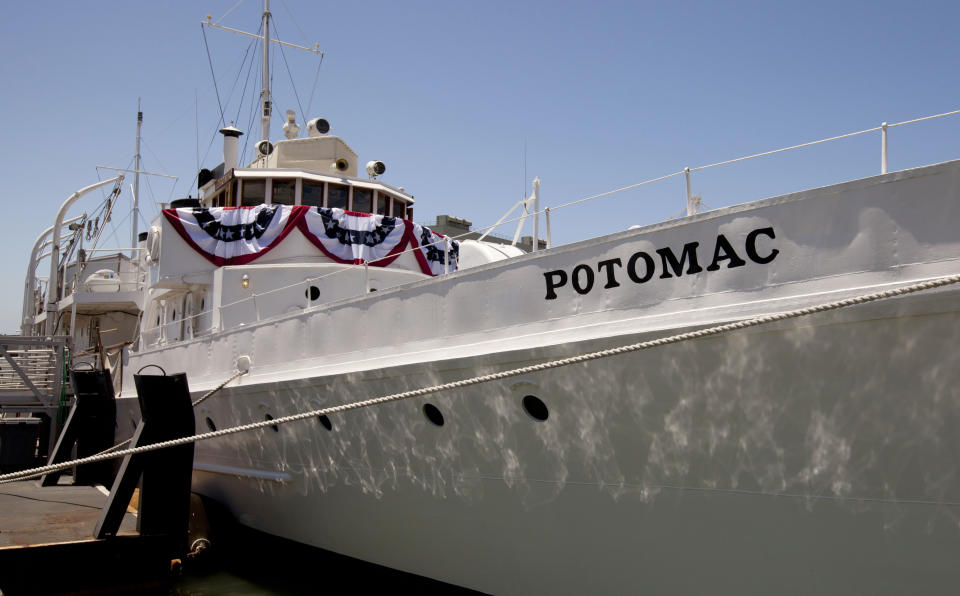 In this photo taken Wednesday July 4, 2012 is President Franklin D. Roosevelt's "Floating White House," the USS Potomac, at Jack London Square in Oakland, Calif. It’s not easy being Oakland. Growing up in the shadow of an icon is never a shoe-in, whether you’re a wannabe princess related to that attention-grabbing vamp Cinderella or a city living next door to fabled San Francisco. (AP Photo/Eric Risberg)