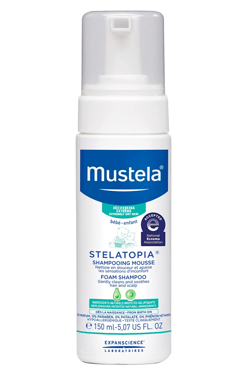 6) Mustela Stelatopia Eczema-Prone Skin Foam Shampoo