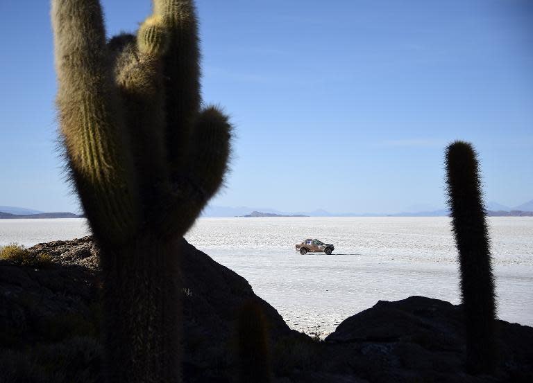 A competitor races during the Stage 8 of the Dakar 2015 between Uyuni, in Bolivia, and Iquique, in Chile, on January 11, 2015