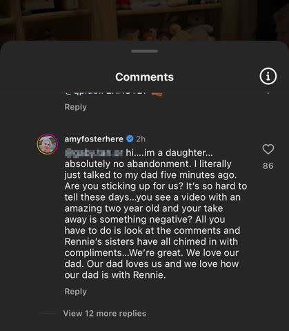 <p>David Foster/ Instagram</p> Amy S. Foster's comment