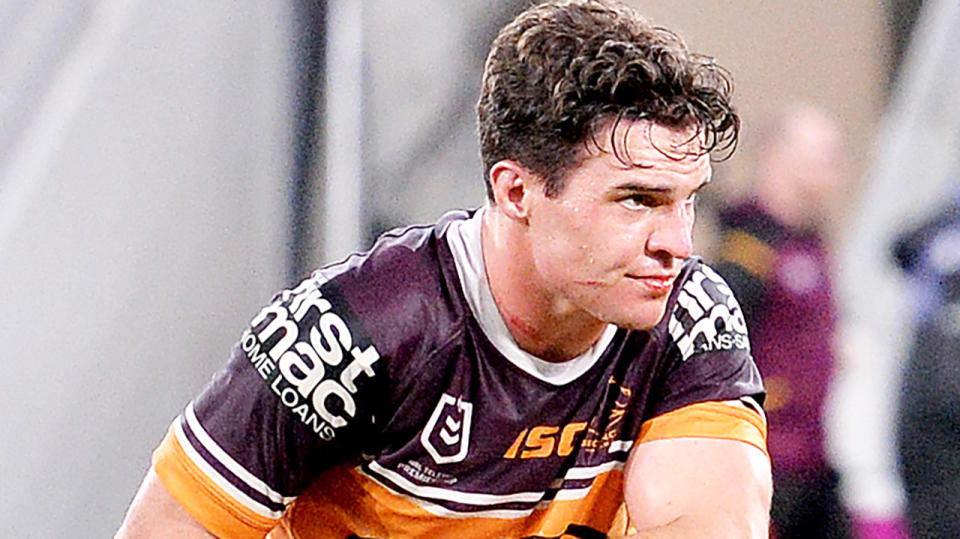 Brisbane Broncos player Brodie Croft is pictured looking dejected after an NRL loss.