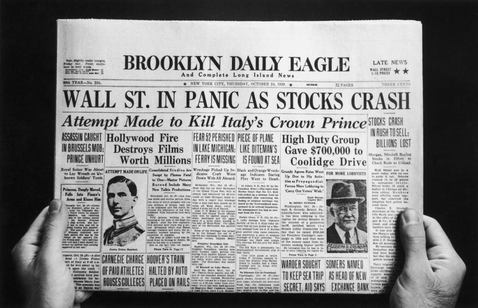 <span class="caption">Even with the Great Depression, it took time before Americans fully understood how serious the crisis was.</span> <span class="attribution"><a class="link " href="https://www.gettyimages.com/detail/news-photo/the-front-page-of-the-brooklyn-daily-eagle-newspaper-with-news-photo/78075346?adppopup=true" rel="nofollow noopener" target="_blank" data-ylk="slk:Getty Images / Icon Communications;elm:context_link;itc:0;sec:content-canvas">Getty Images / Icon Communications</a></span>