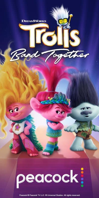 "Trolls Band Together," an animated film featuring Anna Kendrick and Justin Timberlake, is coming to Peacock. Photo courtesy of Peacock