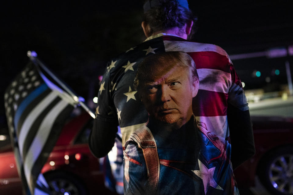 WASHINGTON, DC - OCTOBER 3: Supporters of U.S. President Donald Trump rally outside Walter Reed National Military Medical Center on October 3, 2020 in Bethesda, Maryland. Trump arrived at the hospital yesterday after testing positive for COVID-19. (Photo by Alex Edelman/Getty Images)