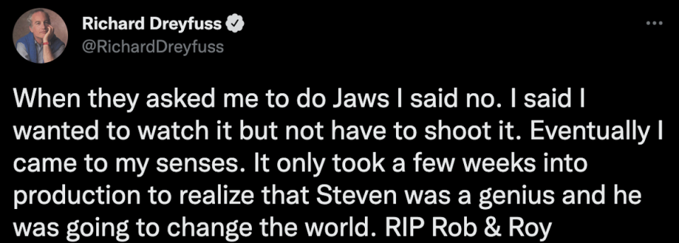 Richard Dreyfus shares post about ‘Jaws’ in celebration of re-release (Twitter)