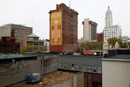 A cotton-themed mural decorates a building in downtown Memphis, Tennessee, U.S., March 27, 2018. REUTERS/Jonathan Ernst