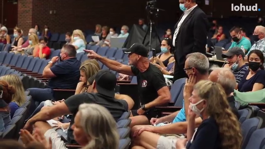 Many in attendance yelled at board members and wouldn't wear masks at a Clarkstown School Board meeting at Clarkstown South in West Nyack Aug. 12, 2021.